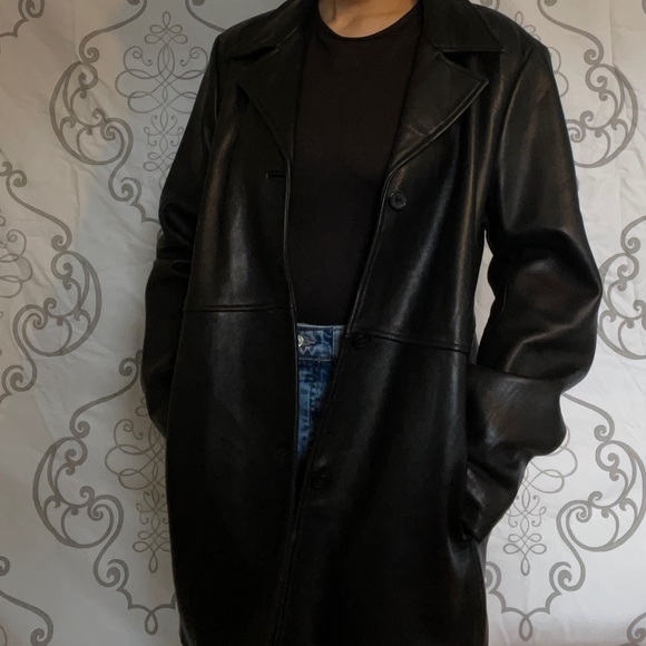 Black genuine leather long jacket. Fully lined. - Picture 6 of 13